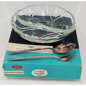 Vintage 1847 Rogers Bros 3 Piece Relish Set King Frederik Gold Electroplate
